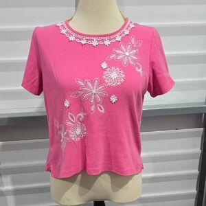Alfred‎ Dunner Pink Short Sleeve Embellished Tee